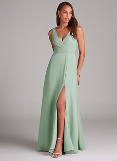 Azazie Nelly Brautjungfernkleider A-Linie Plissee Chiffon Kleid Agave image1