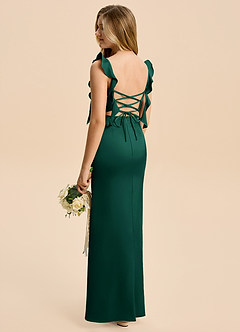 Azazie Jessamine Junior Emerald Sheath Ruched Stretch Satin Dress image4