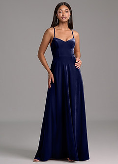 Azazie Mei Bridesmaid Dresses Dark Navy A-Line Corset Velvet Dress image5