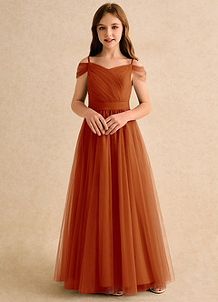 Azazie Yuna Girls Formal vestidos de niña de las flores Vestido de Pimenton de Tul de Corte en A con Vestidos sin tirantes image4