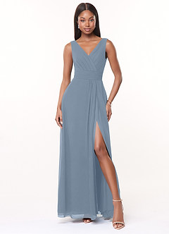 Azazie Karina Brautjungfernkleider A-Linie Plissee Chiffon Kleid Staubblau image1