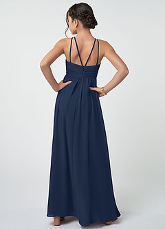 Azazie Leighton Junior Dark Navy A-Line Pleated Chiffon Dress image3