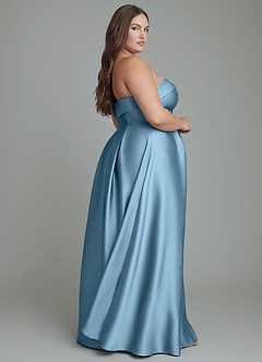 Azazie Lucienne Bridesmaid Dresses Steel Blue A-Line Strapless Stretch Satin Convertible Dress image15