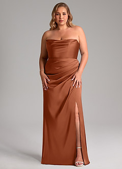 Azazie Leonis Robes de demoiselle d'honneur Robe Sirène Convertible en Satin extensible Plissée Rose De Cèdre image9