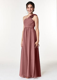 Azazie Flower Junior Desert Rose A-Line Pleated Chiffon Dress image4