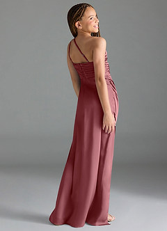 Azazie Eren Junior Desert Rose Sheath Pleated Stretch Satin Dress image5