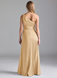 Azazie Dallas Bridesmaid Dresses Gold A-Line One Shoulder Stretch Satin Dress image2