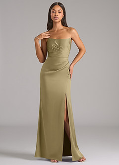 Azazie Marla Robes de demoiselle d'honneur Robe Fourreau Convertible en Satin extensible Sans bretelle Vert Mousse image3