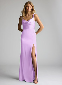 Azazie Elida Bridesmaid Dresses Lilac Sheath Pleated Stretch Satin Dress image1