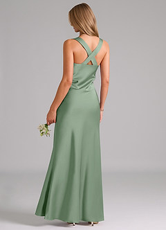 Azazie Kamila Brautjungfernkleider A-Linie Plissee Stretch-Satin Kleid Matcha image2