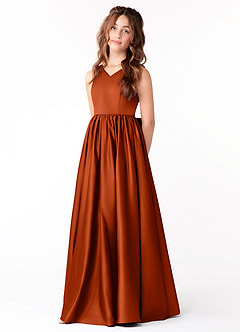 Azazie Hathaway Junior Paprika A-Line Bow Stretch Satin Dress image6