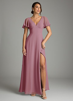 Azazie Kimber Bridesmaid Dresses Vintage Mauve A-Line Flounce Sleeve Chiffon Dress image2
