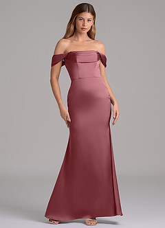 Azazie Miley 신부 들러리 드레스 인어 오프 더 숄더 스트레치 새틴 바닥 길이 드레스 image6