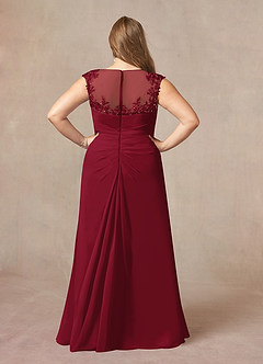 Azazie Libby At-home Try On Dresses Burgundy A-Line Scoop Sequins Chiffon Dress image8