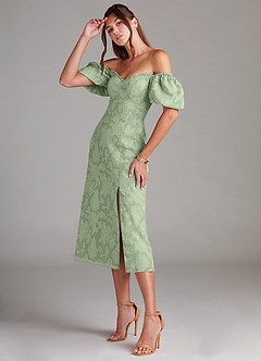 Azazie Evalina Brautjungfernkleider Etui Blumen-Burnout Kleid Staubiger Salbeigrün image4