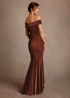 Azazie Billings Klänningar till brudens mor Klä Sjöjungfru i sammet Av axeln Terrakotta image3