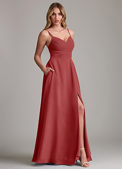 Azazie Terese Bridesmaid Dresses Rust A-Line Pleated Chiffon Dress image6