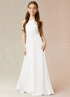 Azazie Snow Junior White A-Line Lace Chiffon Dress image1