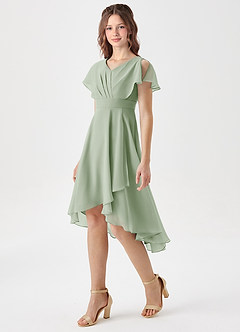 Azazie Graciela Junior Robe Trapèze en Mousseline de soie Plissée Vert Sauge image1
