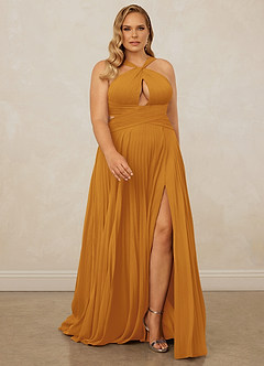 Christian Siriano Bridal for Azazie 1009 Bridesmaid Dresses Butterscotch A-Line Pleated Chiffon Dress image9