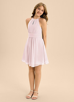 Azazie Bonnie Junior Abito A-Line in Chiffon Plissettato Rosa Rossore image4