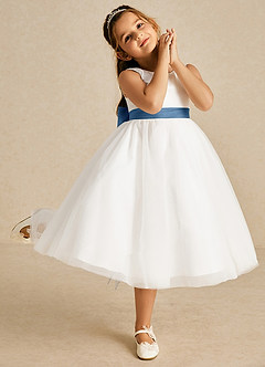 Azazie Kavi Flower Girl Dresses Ivory Twilight A-Line Bow Matte Satin Dress image5