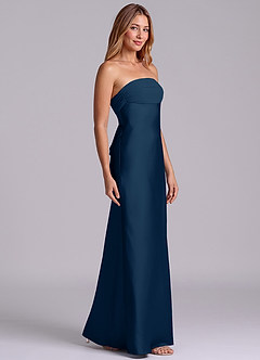 Azazie Ailanie Brudtärnklänningar Klä av Tubklänning i Stretch Satin Axelbandslös Mörk Marinblå image4