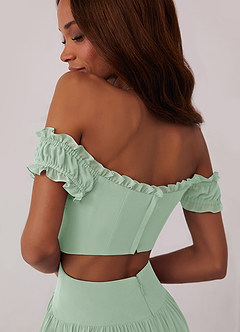 Barbie ♥ Azazie Jurken voor bruidsmeisjes Converteerbaar Jurk van Chiffon met A-Lijn Off the Shoulder Agave image6