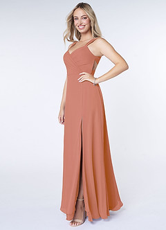 Azazie Nahrin Vestidos de damas de honor Vestido de Mai Tai de Gasa de Corte en A con Cuello en V Plisado image3