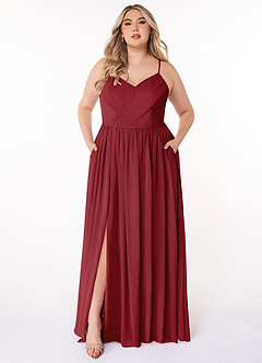 Azazie Cora Bridesmaid Dresses Pomegranate A-Line Pleated Chiffon Dress image6
