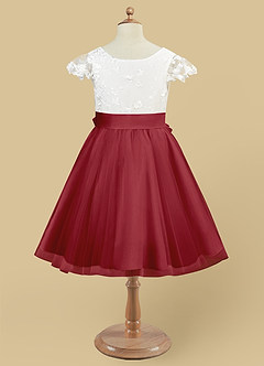 Azazie Vetty Flower Girl Dresses Ivory Pomegranate A-Line Lace Tulle Dress image9