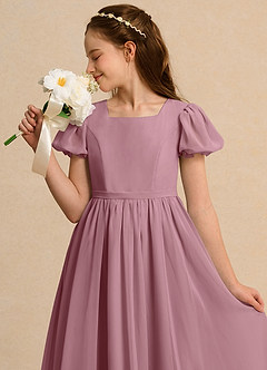 Azazie Joss Flower Girl Dresses Vintage Mauve A-Line with Sleeves Chiffon Dress image13