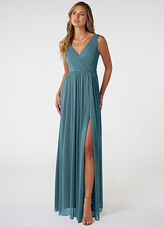 Azazie Tanicia Bridesmaid Dresses Bermuda A-Line V-Neck Pleated Mesh Dress image1