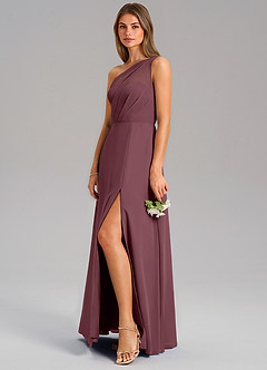 Azazie Phaedra Bridesmaid Dresses Sangria A-Line One Shoulder Chiffon Dress image5