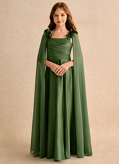 Azazie Rosita Girls Formal Sukienki dla dziewczynek sypiących kwiaty Linia A Pofałdowany Matowy satynowy Długość podłogi Sukienka image5