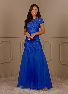 Azazie Laurie Mother of the Bride Dresses Royal Blue Mermaid Scoop Sequins Tulle Dress image4