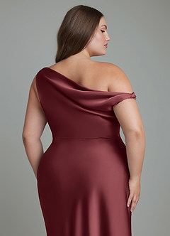 Azazie Emerson Bridesmaid Dresses Merlot Mermaid Off the Shoulder Stretch Satin Dress image13