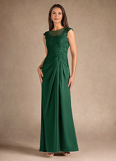 Azazie Santa Barbara Mother of the Bride Dresses Dark Green Sheath Pleated Stretch Satin Dress image4