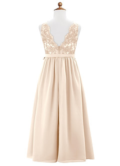 Azazie Elly Junior Abito A-Line in Chiffon Pizzo Alabastro Bianco image8