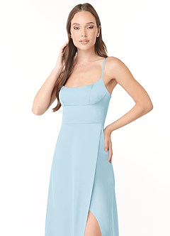 Azazie Halsey Brudtärnklänningar Klänning av Tubklänning i Stretch Satin Sidoslits Himmelsblå image6