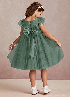 Azazie Kalio Flower Girl Dresses Eucalyptus A-Line with Sleeves Tulle Dress image1
