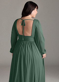 Azazie Norah Bridesmaid Dresses Sea Moss A-Line V-Neck Long Sleeve Chiffon Dress image13