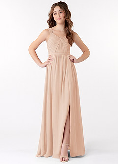 Azazie Evie Junior English Rose A-Line Pleated Chiffon Dress image1