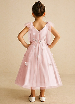 Azazie Minia Flower Girl Dresses Blushing Pink A-Line Bow Matte Satin Dress image6