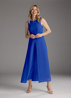 Azazie Anitta Mother of the Bride Dresses Royal Blue Jumpsuit/Pantsuit Pleated Stretch Crepe Dress image3