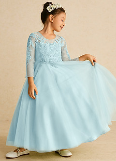 Azazie Precious Flower Girl Dresses Sea Glass A-Line Lace Tulle Dress image2