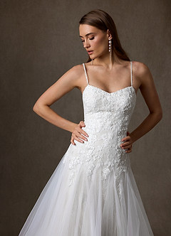 Azazie Lumina At-home Try On Dresses Diamond White A-Line Sweetheart Neckline Lace Dress image6