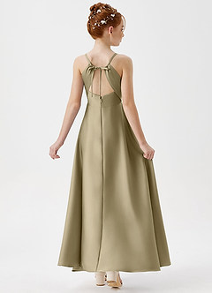 Azazie Avelina Junior Moss Green A-Line Pleated Stretch Satin Dress image2