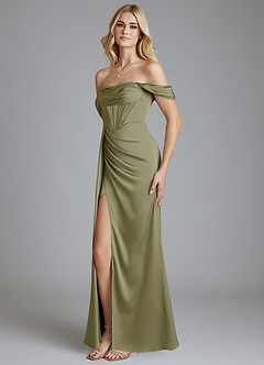 Azazie Amyra Bridesmaid Dresses Pistachio Mermaid Off the Shoulder Stretch Satin Convertible Dress image6