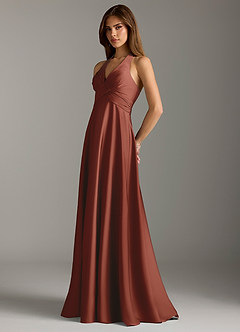 Azazie Tessie Bridesmaid Dresses Auburn A-Line Pleated Stretch Satin Dress image5